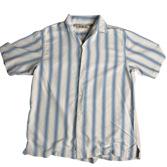 Tommy Bahama Silk Button Up Shirt Striped Short Sleeve Casual Size M - Picture 1 of 7